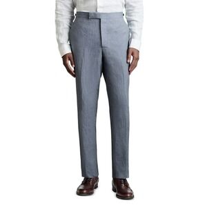 REISS Dress Pants Mens 36x30 Blue Linen Blend Slim Fit Straight‎ Trousers NWT